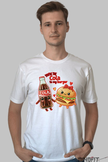Tricou Valentine's Day Cuplu - Tu Esti Cola Pentru Burgerul Meu barbat alb