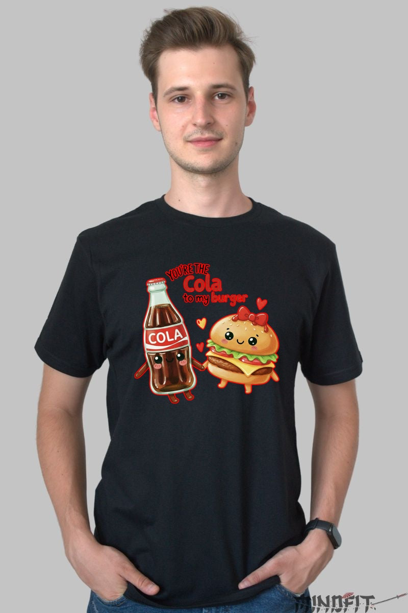 Tricou Valentine's Day Cuplu - Tu Esti Cola Pentru Burgerul Meu barbat negru