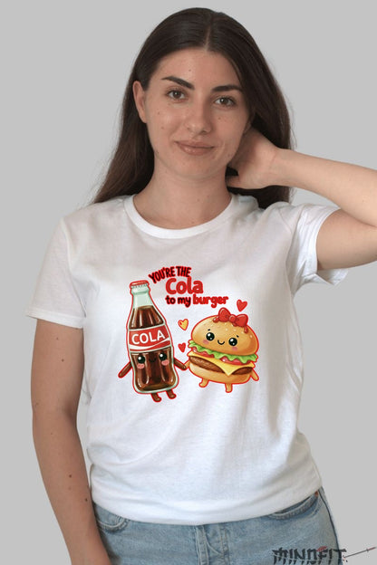 Tricou Valentine's Day Cuplu - Tu Esti Cola Pentru Burgerul Meu dama alb