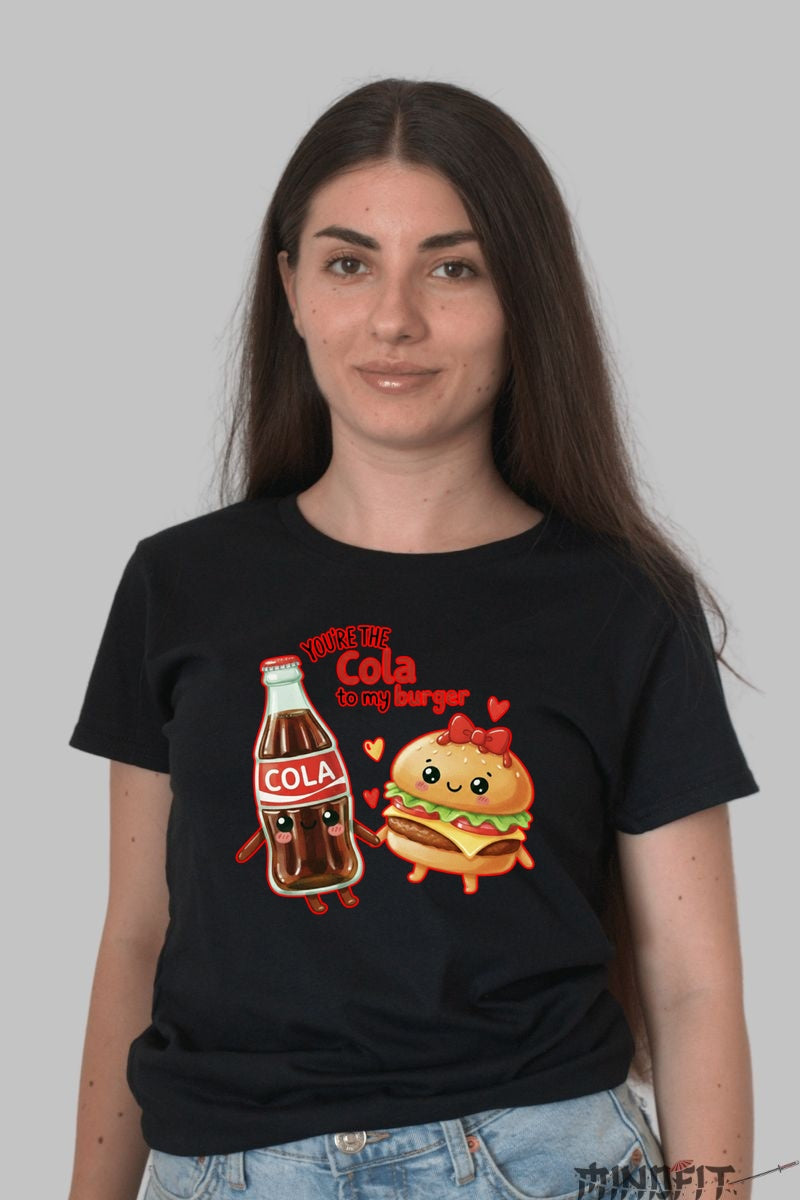 Tricou Valentine's Day Cuplu - Tu Esti Cola Pentru Burgerul Meu dama negru