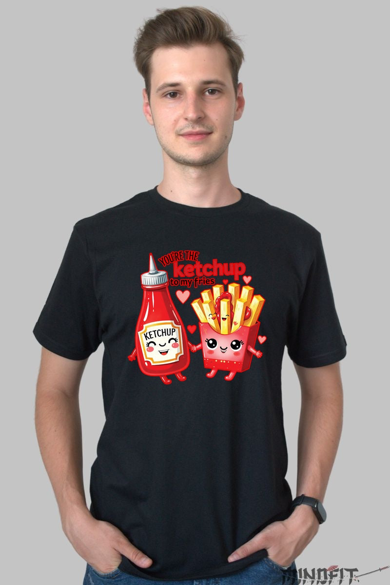 Tricou Valentine's Day Cuplu - Tu Esti Ketchup-ul Pentru Cartofii Mei barbat negru