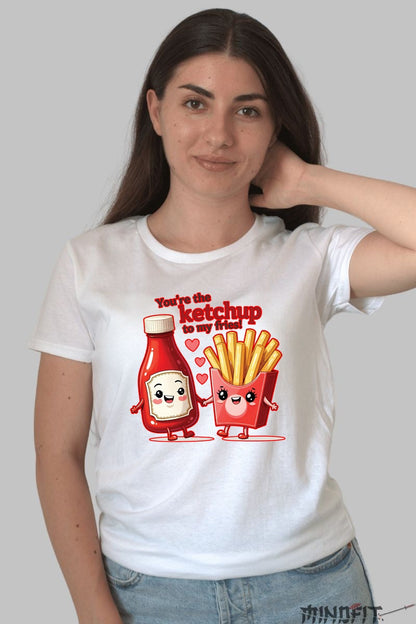 Tricou Valentine's Day Cuplu - Tu Esti Ketchup-ul Pentru Cartofii Mei dama alb