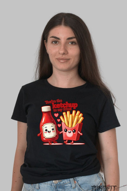 Tricou Valentine's Day Cuplu - Tu Esti Ketchup-ul Pentru Cartofii Mei dama negru