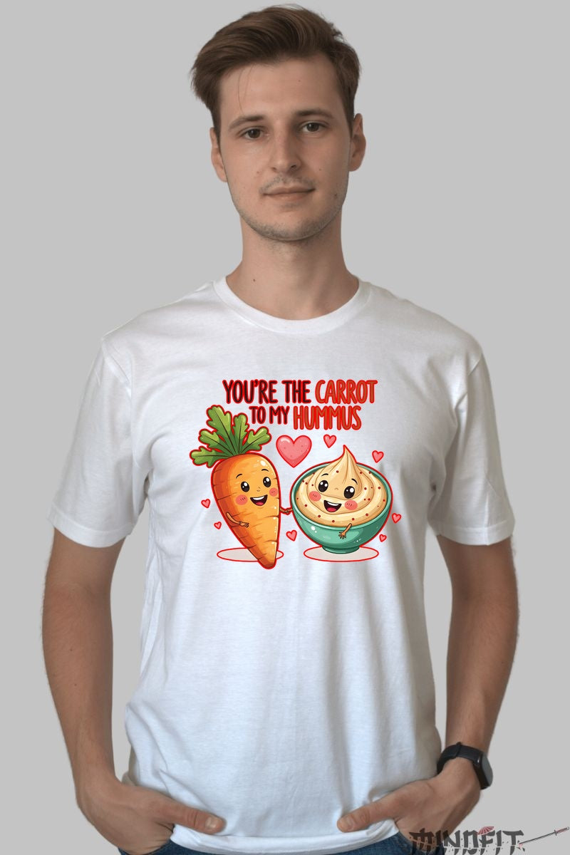 Tricou Valentine's Day Cuplu - Tu Esti Morcovul Pentru Hummusul Meu barbat alb