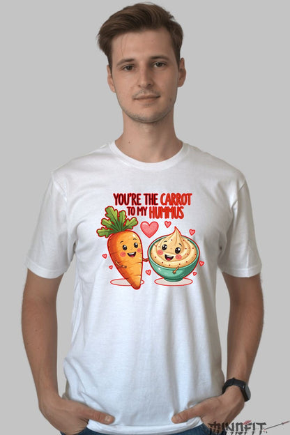 Tricou Valentine's Day Cuplu - Tu Esti Morcovul Pentru Hummusul Meu barbat alb