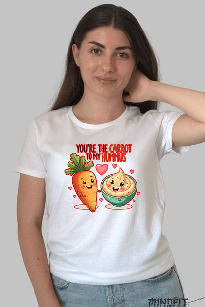 Tricou Valentine's Day Cuplu - Tu Esti Morcovul Pentru Hummusul Meu dama alb