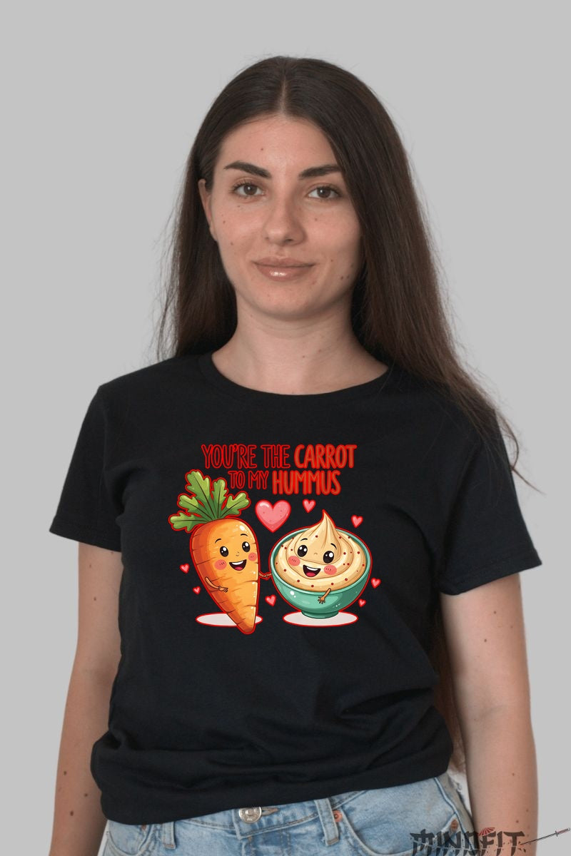 Tricou Valentine's Day Cuplu - Tu Esti Morcovul Pentru Hummusul Meu dama negru