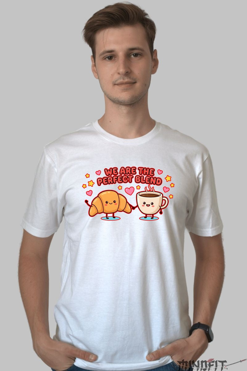 Tricou Valentine's Day Cuplu - We Are The Perfect Blend barbat alb
