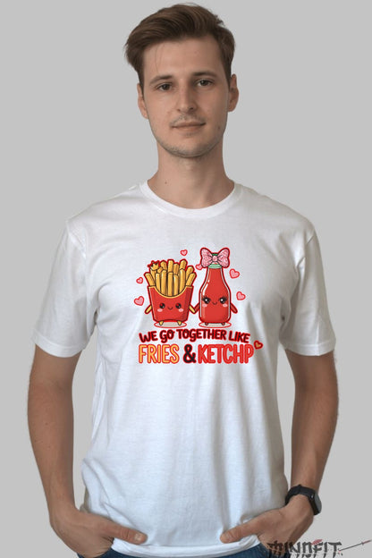 Tricou Valentine's Day Cuplu - We Go Together Like Fries & Ketchup barbat alb