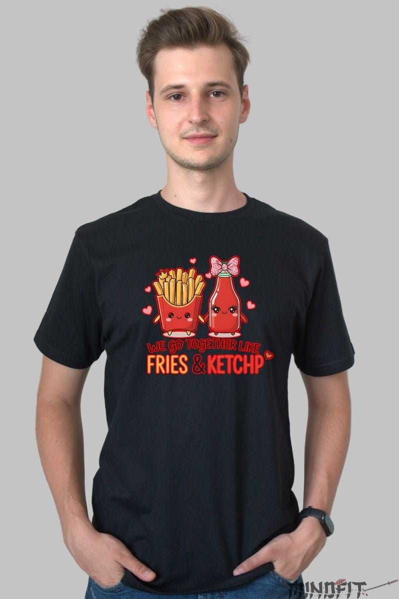 Tricou Valentine's Day Cuplu - We Go Together Like Fries & Ketchup barbat negru