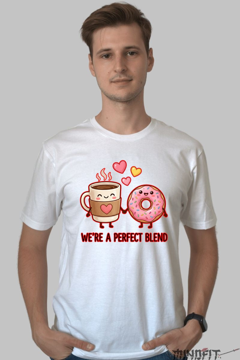 Tricou Valentine's Day Cuplu - We're A Perfect Blend barbat alb