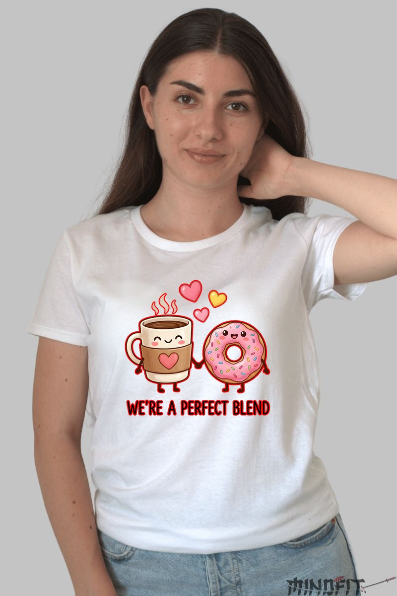 Tricou Valentine's Day Cuplu - We're A Perfect Blend dama alb