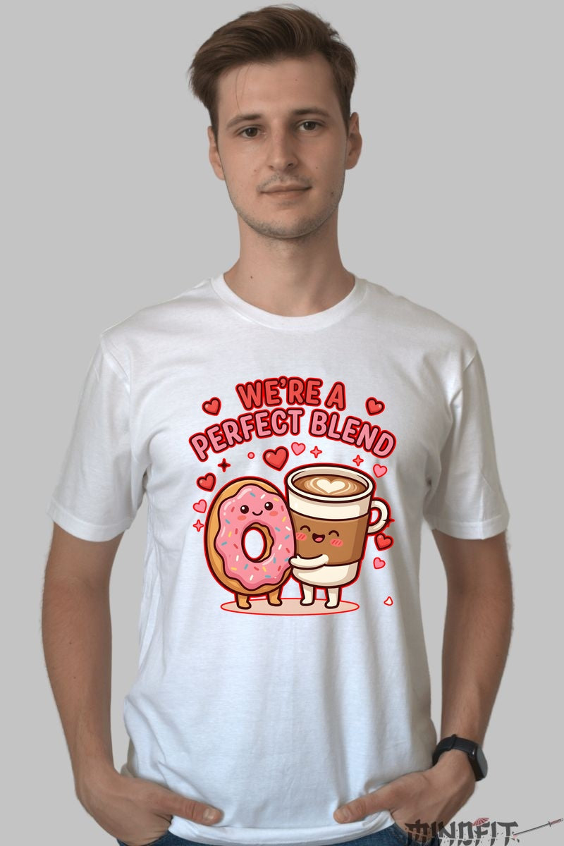 Tricou Valentine's Day Cuplu - We're A Perfect Blend barbat alb