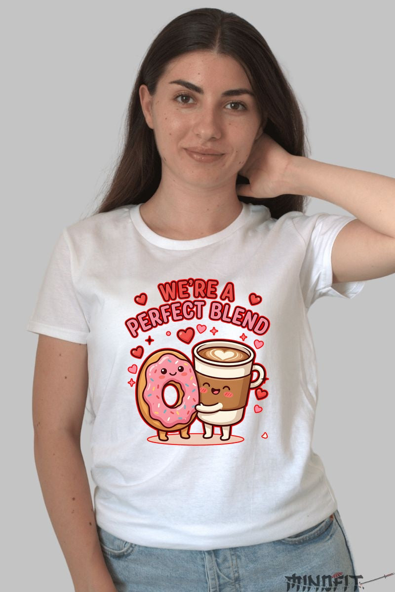Tricou Valentine's Day Cuplu - We're A Perfect Blend dama alb