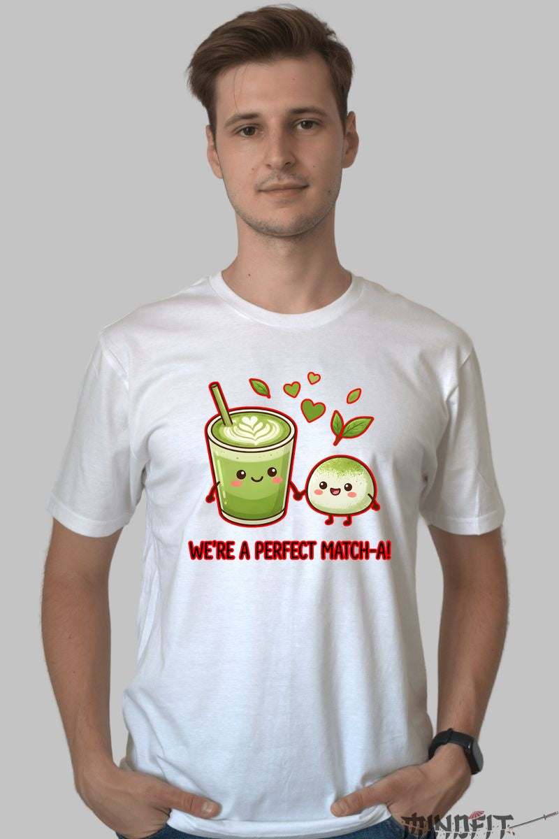 Tricou Valentine's Day Cuplu - We're A Perfect Match-a barbat alb