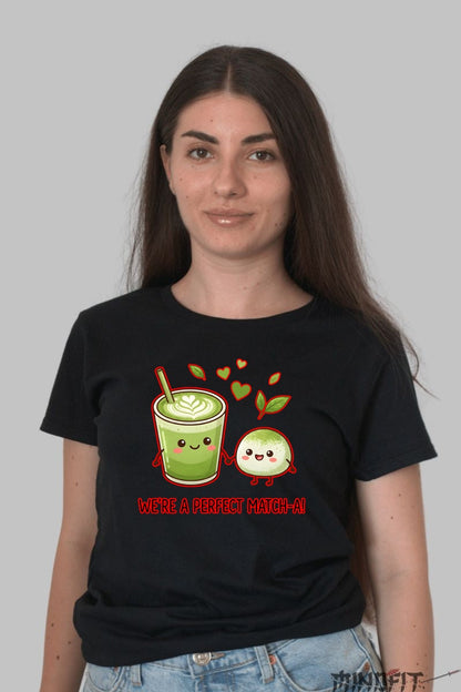 Tricou Valentine's Day Cuplu - We're A Perfect Match-a dama negru