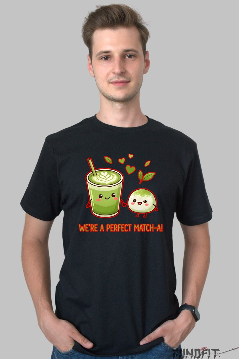 Tricou Valentine's Day Cuplu - We're a Perfect Matcha! barbat negru