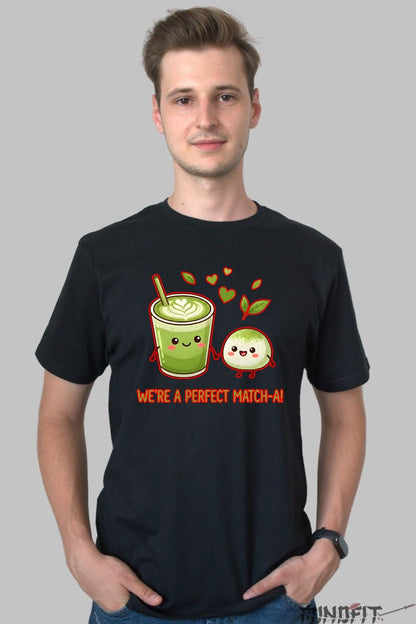 Tricou Valentine's Day Cuplu - We're a Perfect Matcha! barbat negru