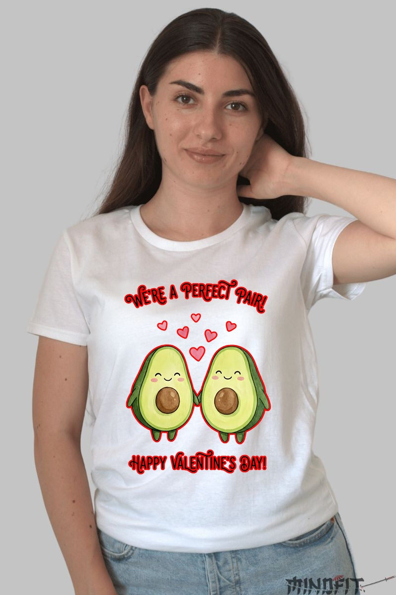 Tricou Valentine's Day Cuplu - We're A Perfect Pair dama alb