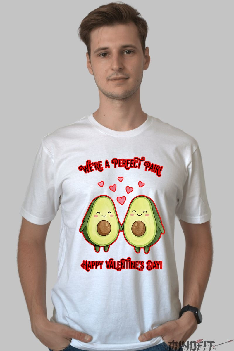 Tricou Valentine's Day Cuplu - We're A Perfect Pair! barbat alb