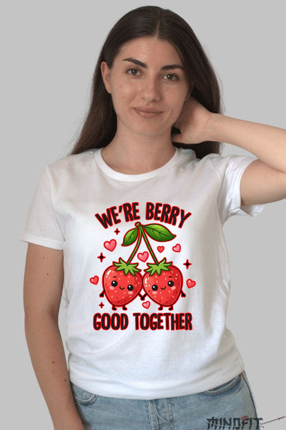 Tricou Valentine's Day Cuplu - We're Berry Good Together dama alb