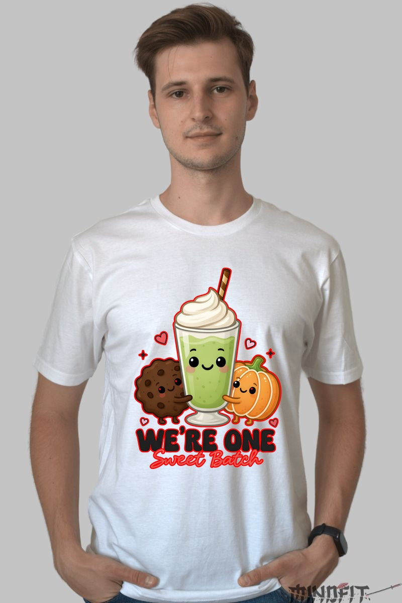 Tricou Valentine's Day Cuplu - We-re One Sweet Batch barbat alb
