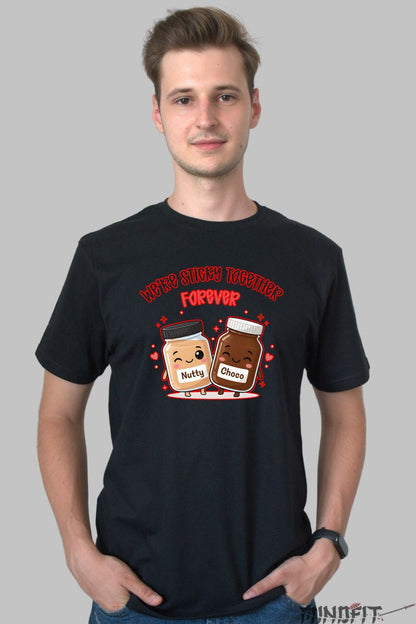 Tricou Valentine's Day Cuplu - We're Sticky Together Forever barbat negru