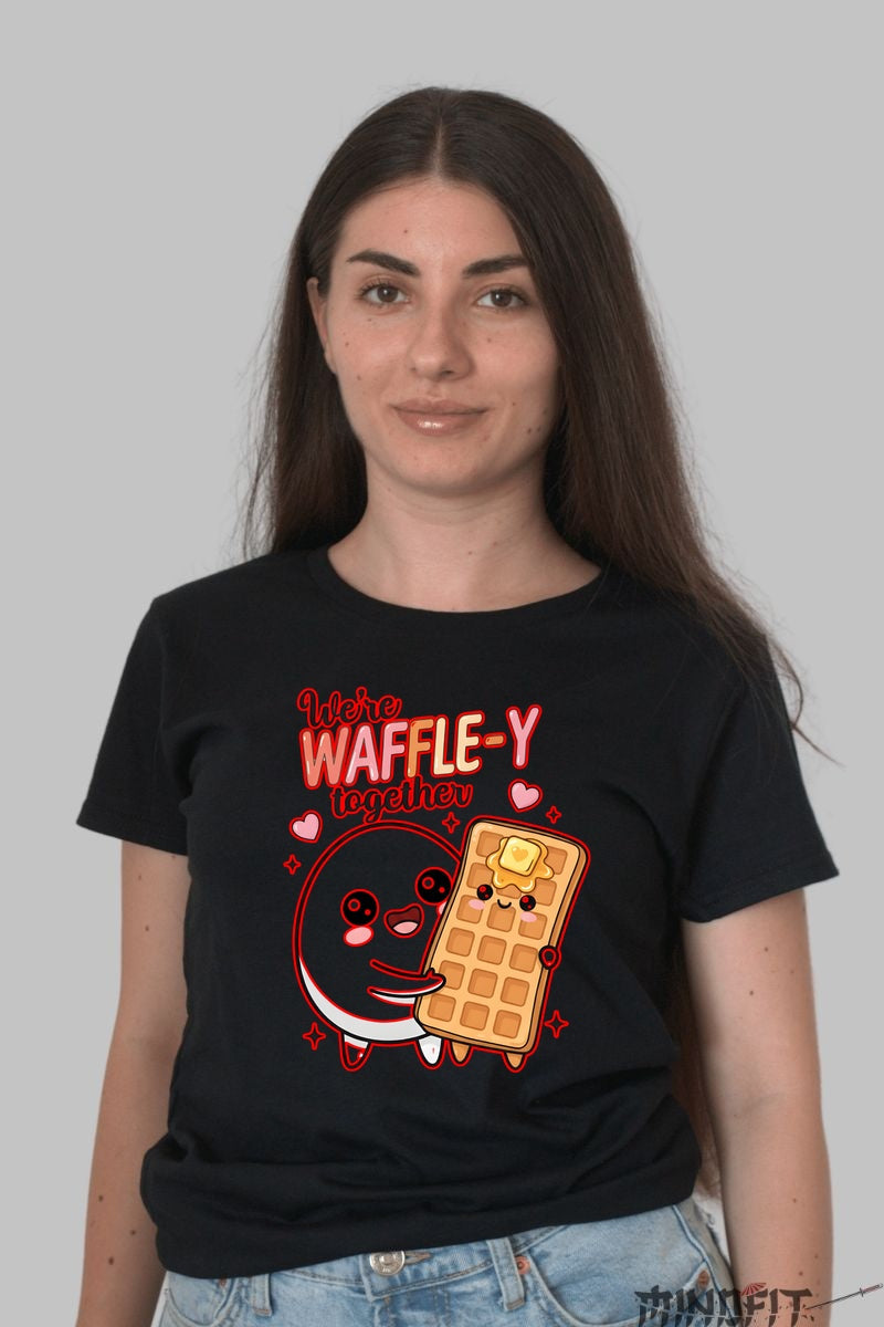Tricou Valentine's Day Cuplu - We're Waffle-y Together dama negru