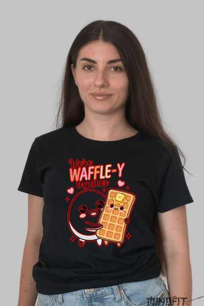 Tricou Valentine's Day Cuplu - We're Waffle-y Together dama negru