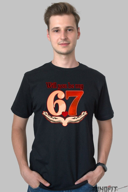 Tricou Valentine's Day Cuplu - Will You Be My 67 barbat negru