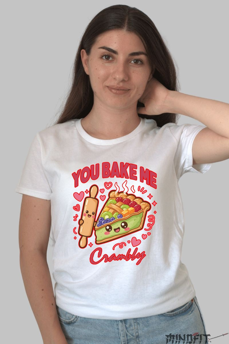Tricou Valentine's Day Cuplu - You Bake Me Crambly dama alb