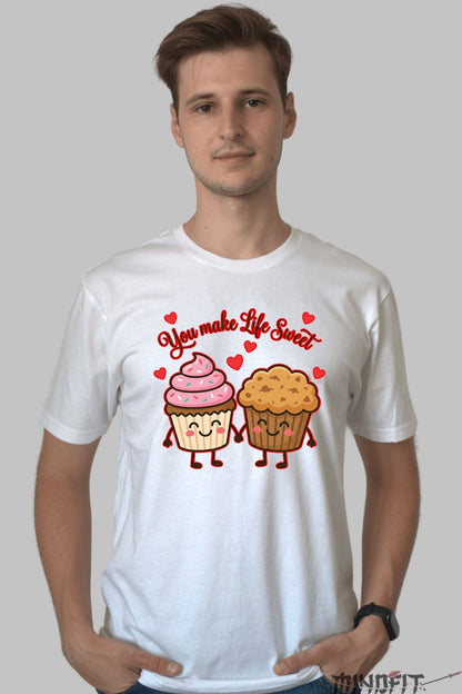 Tricou Valentine's Day Cuplu - You Make Life Sweet barbat alb