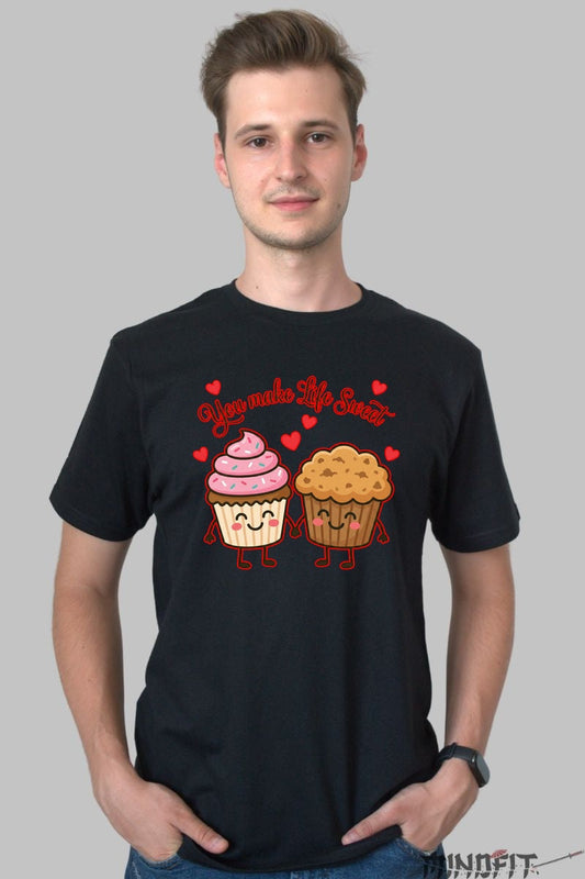 Tricou Valentine's Day Cuplu - You Make Life Sweet barbat negru