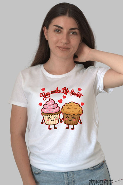 Tricou Valentine's Day Cuplu - You Make Life Sweet dama alb