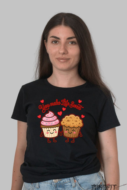 Tricou Valentine's Day Cuplu - You Make Life Sweet dama negru