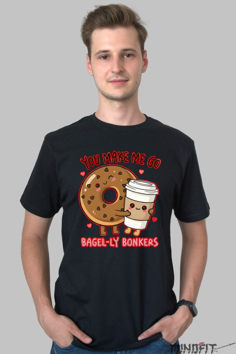 Tricou Valentine's Day Cuplu - You Make Me Go Bagel-ly Bonkers barbat negru