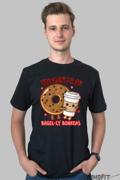 Tricou Valentine's Day Cuplu - You Make Me Go Bagel-ly Bonkers barbat negru