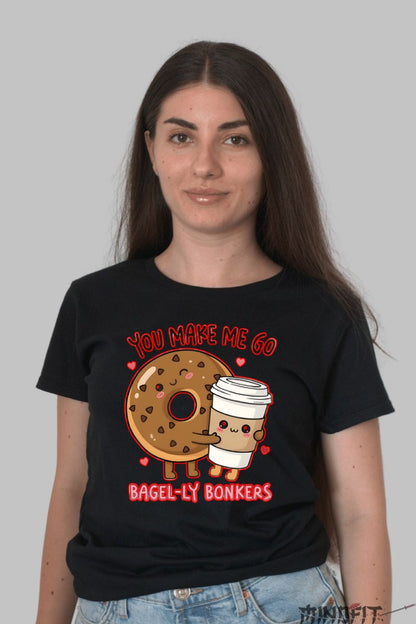 Tricou Valentine's Day Cuplu - You Make Me Go Bagel-ly Bonkers dama negru