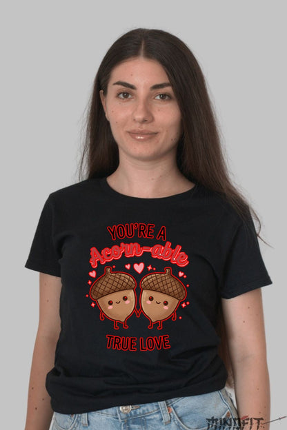 Tricou Valentine's Day Cuplu - You-re Acorn-able, True Love dama negru