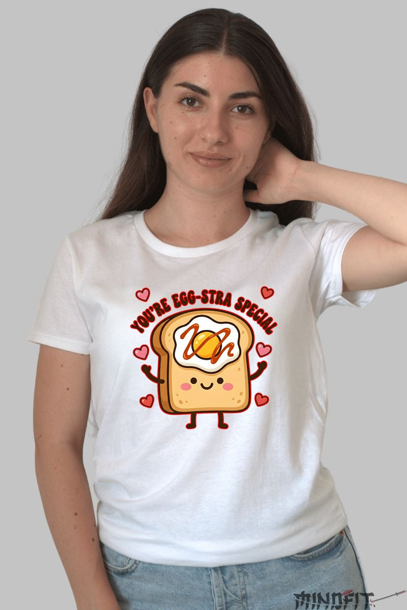 Tricou Valentine's Day Cuplu - You're Egg-stra Special dama alb