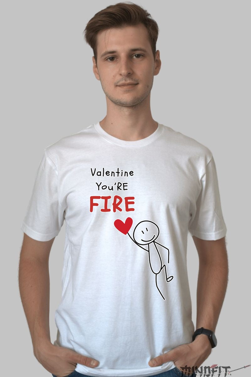 Tricou Valentine's Day Cuplu - You-re Fire, Valentine barbat alb