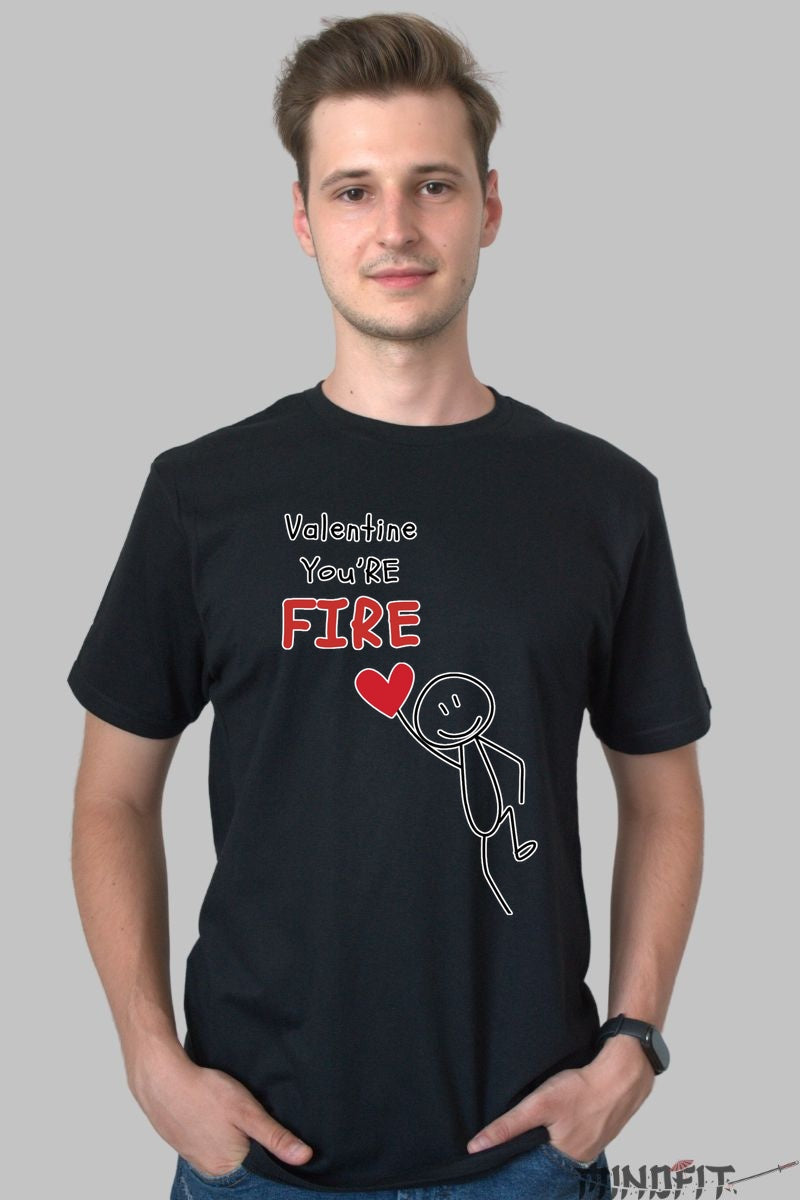 Tricou Valentine's Day Cuplu - You-re Fire, Valentine barbat negru