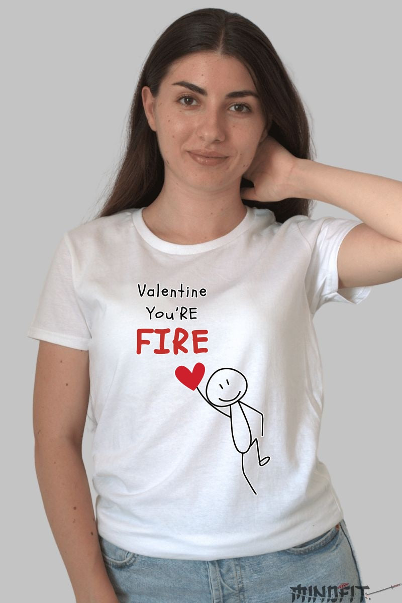 Tricou Valentine's Day Cuplu - You-re Fire, Valentine dama alb