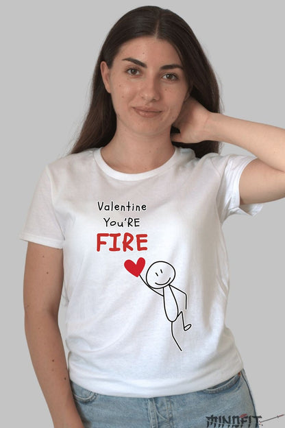 Tricou Valentine's Day Cuplu - You-re Fire, Valentine dama alb