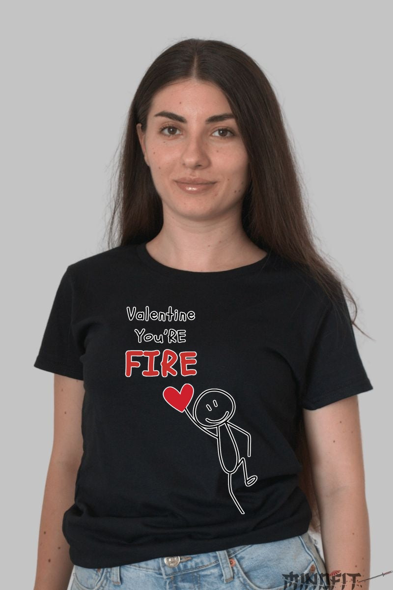Tricou Valentine's Day Cuplu - You-re Fire, Valentine dama negru