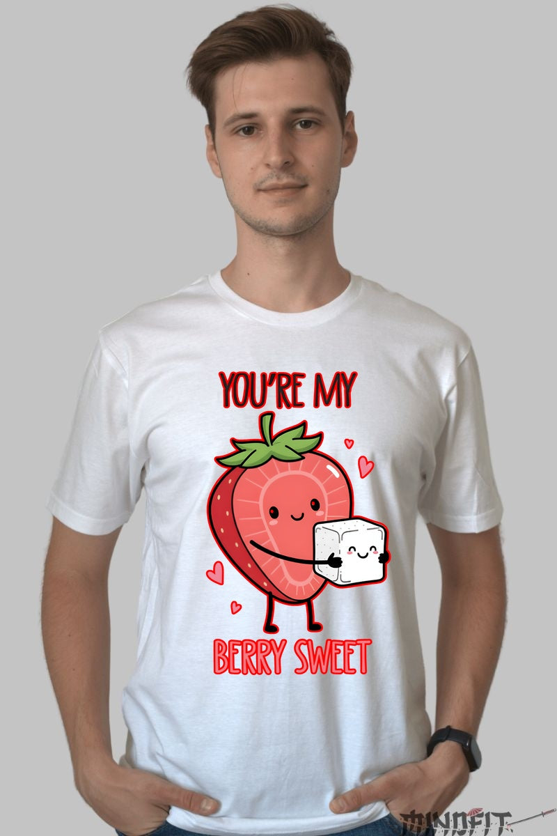 Tricou Valentine's Day Cuplu - You-re My Berry Sweet barbat alb