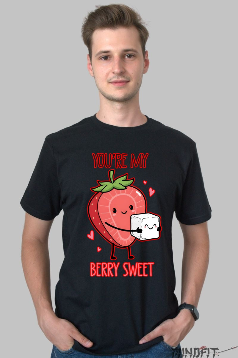 Tricou Valentine's Day Cuplu - You-re My Berry Sweet barbat negru