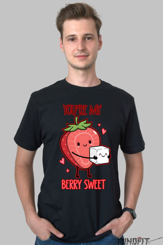 Tricou Valentine's Day Cuplu - You-re My Berry Sweet barbat negru