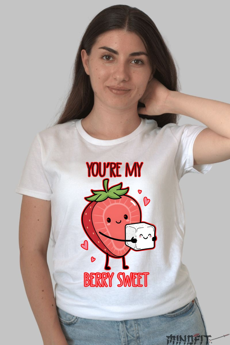 Tricou Valentine's Day Cuplu - You-re My Berry Sweet dama alb