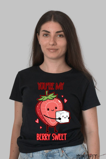 Tricou Valentine's Day Cuplu - You-re My Berry Sweet dama negru
